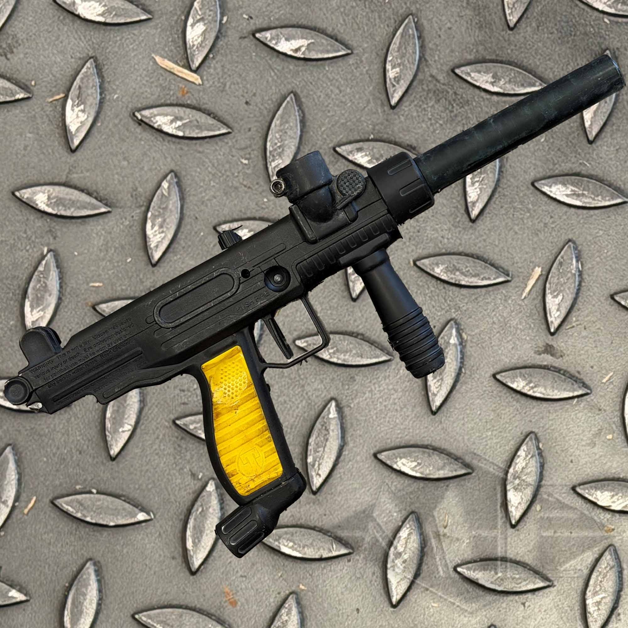 Tippmann Markierer "FT-12" (gebraucht) Pistole, Spielzeugwaffe, Schwarz, Gelber Griff, Laufaufsatz